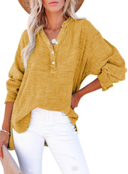 Women's Oversized V-Neck Long Sleeve Blouse