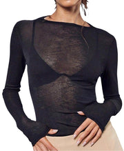 Women's Sheer Mesh Off-Shoulder Long Sleeve Top