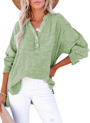 Women's Oversized V-Neck Long Sleeve Blouse