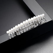 14K Gold Crystal Pearl Flower Hair Clip