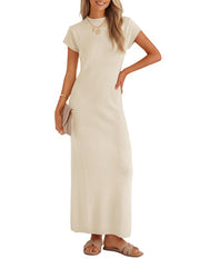 ZESICA Womens Bodycon Knit Short Sleeve Sweater Maxi Dress