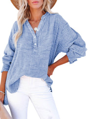 Women's Oversized V-Neck Long Sleeve Blouse