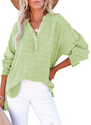 Women's Oversized V-Neck Long Sleeve Blouse