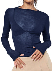 Women's Sheer Mesh Off-Shoulder Long Sleeve Top