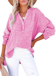 Women's Oversized V-Neck Long Sleeve Blouse