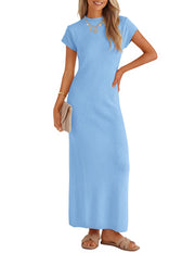 ZESICA Womens Bodycon Knit Short Sleeve Sweater Maxi Dress