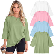 Huukeay 4 Pack Women Oversized 3/4 Sleeve T Shirts