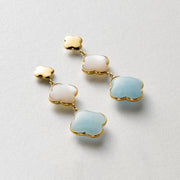 Mother-of-Pearl & Aquamarine Clover Drop Earrings
