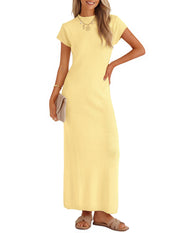 ZESICA Womens Bodycon Knit Short Sleeve Sweater Maxi Dress