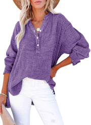 Women's Oversized V-Neck Long Sleeve Blouse