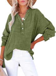 Women's Oversized V-Neck Long Sleeve Blouse