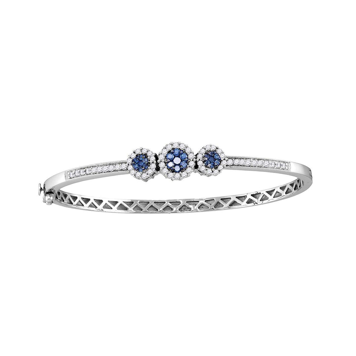 14K White Gold Blue Diamond Bangle Bracelet
