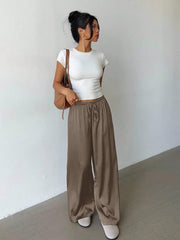 Women's Low-Waist Satin Wide-Leg Pants