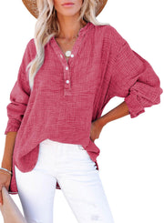 Women's Oversized V-Neck Long Sleeve Blouse