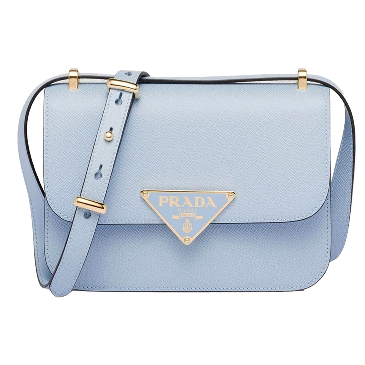 Prada Celeste Blue Saffiano Leather Embleme Crossbody Bag New
