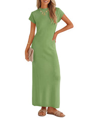 ZESICA Womens Bodycon Knit Short Sleeve Sweater Maxi Dress