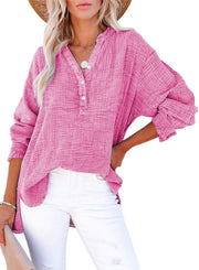 Women's Oversized V-Neck Long Sleeve Blouse