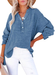 Women's Oversized V-Neck Long Sleeve Blouse
