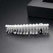 14K Gold Crystal Pearl Flower Hair Clip