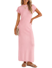 ZESICA Womens Bodycon Knit Short Sleeve Sweater Maxi Dress