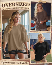 Huukeay 4 Pack Women Oversized 3/4 Sleeve T Shirts