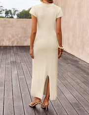 ZESICA Womens Bodycon Knit Short Sleeve Sweater Maxi Dress