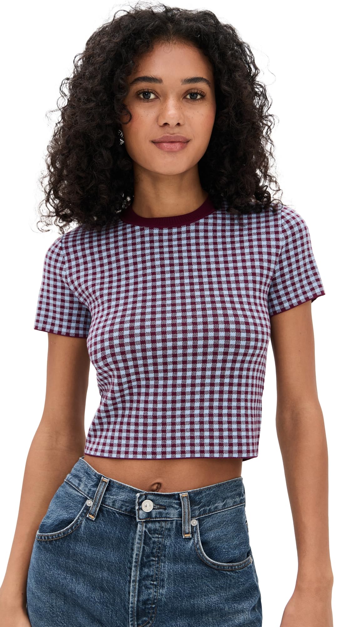LE BOP Women's Gingham Knit Tee