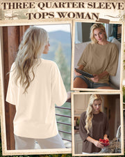 Huukeay 4 Pack Women Oversized 3/4 Sleeve T Shirts