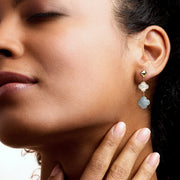Mother-of-Pearl & Aquamarine Clover Drop Earrings