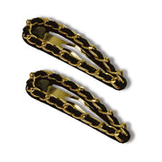 Black Suede & Gold-Tone Hair Barrettes 2-Piece Set