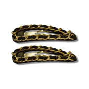 Black Suede & Gold-Tone Hair Barrettes 2-Piece Set
