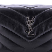 Women's Black Chevron Leather Shoulder Bag